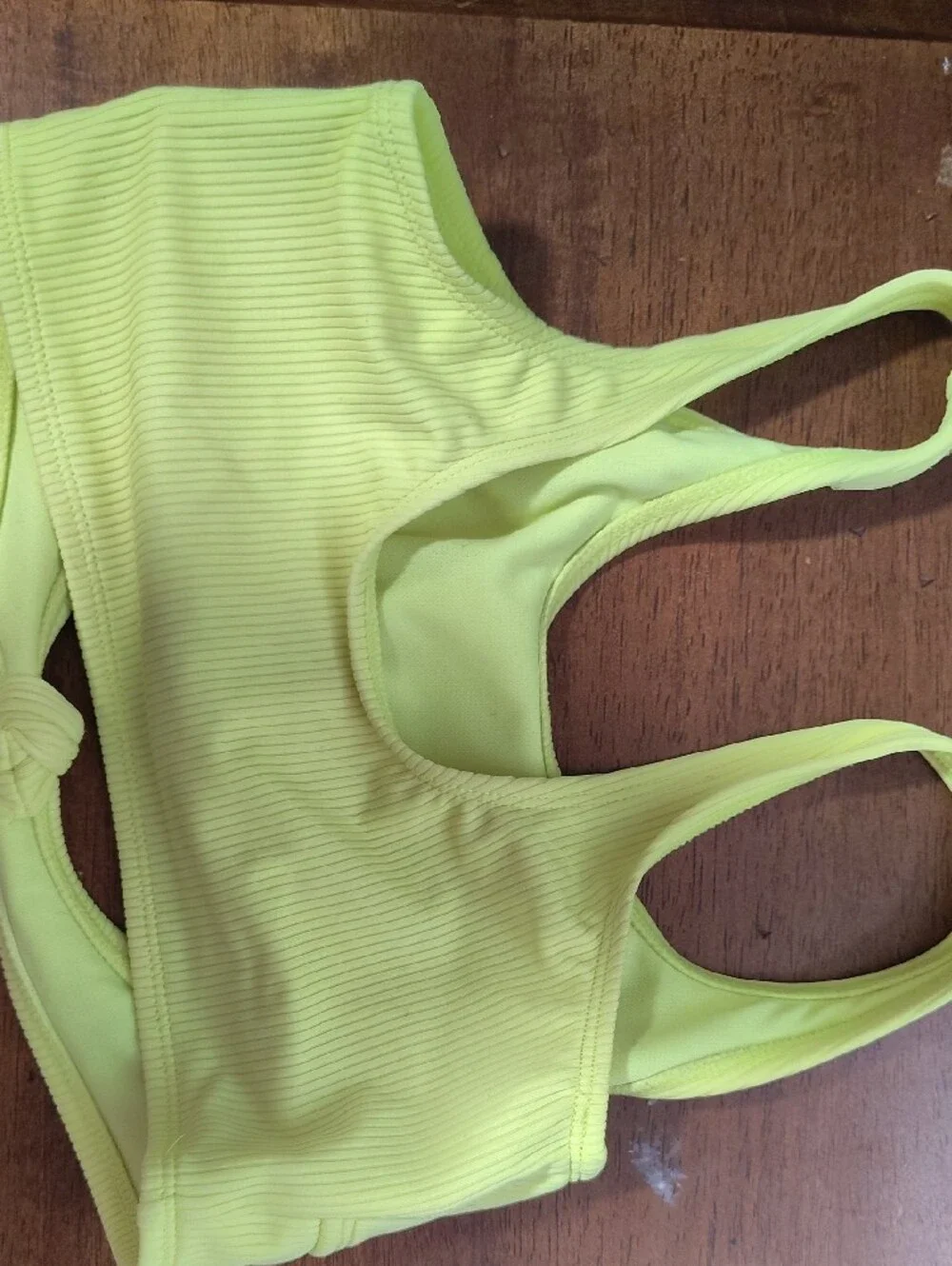 More Than Magic Neon Yellow Ribbed Bikini Top with Knot Details